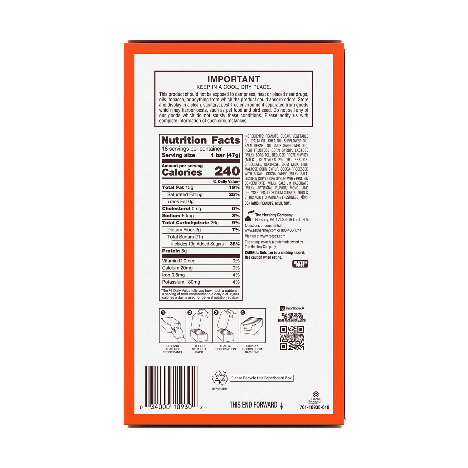 REESE’S NUTRAGEOUS Chocolate, Peanut Butter, Caramel and Peanut Candy Bars, 1.66 oz (18 Count) - THE HERSHEY COMPANY