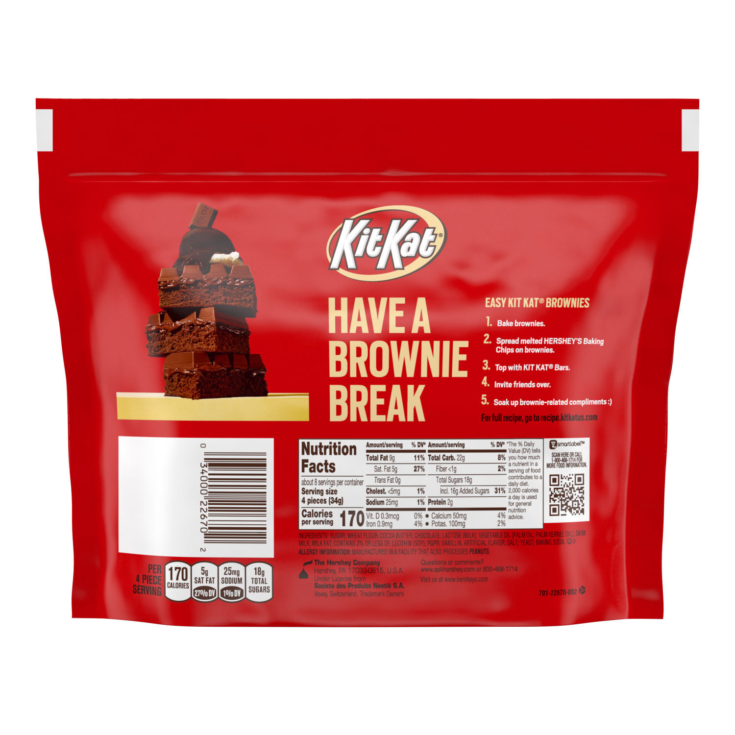 KIT KAT Milk Chocolate Miniatures Candy Bars 10.1oz Candy Bag - THE HERSHEY COMPANY