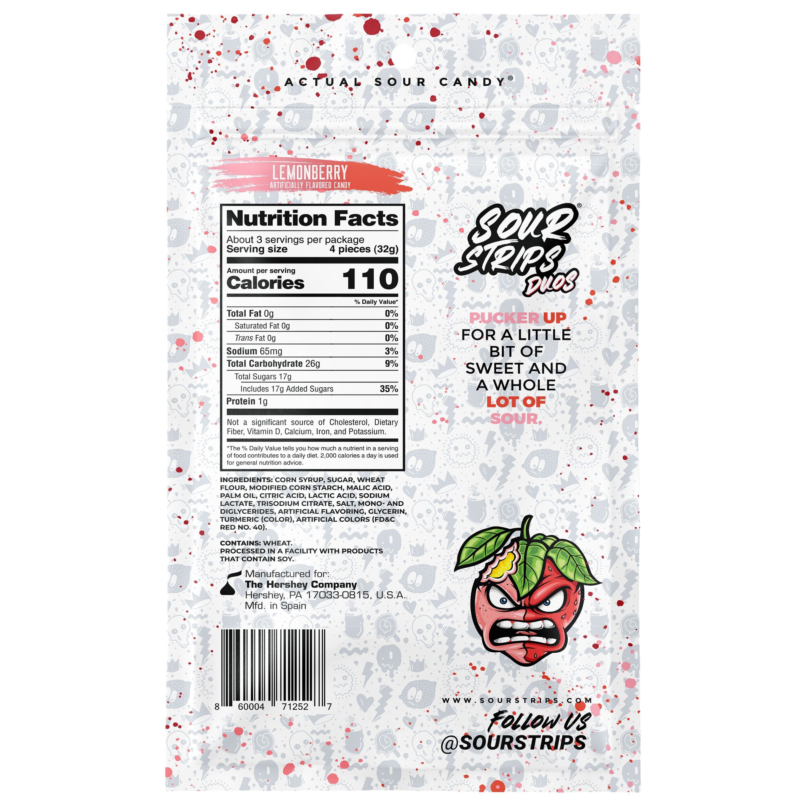 Sour Strips Lemonberry Candy Peg Bag, 3.4oz - THE HERSHEY COMPANY