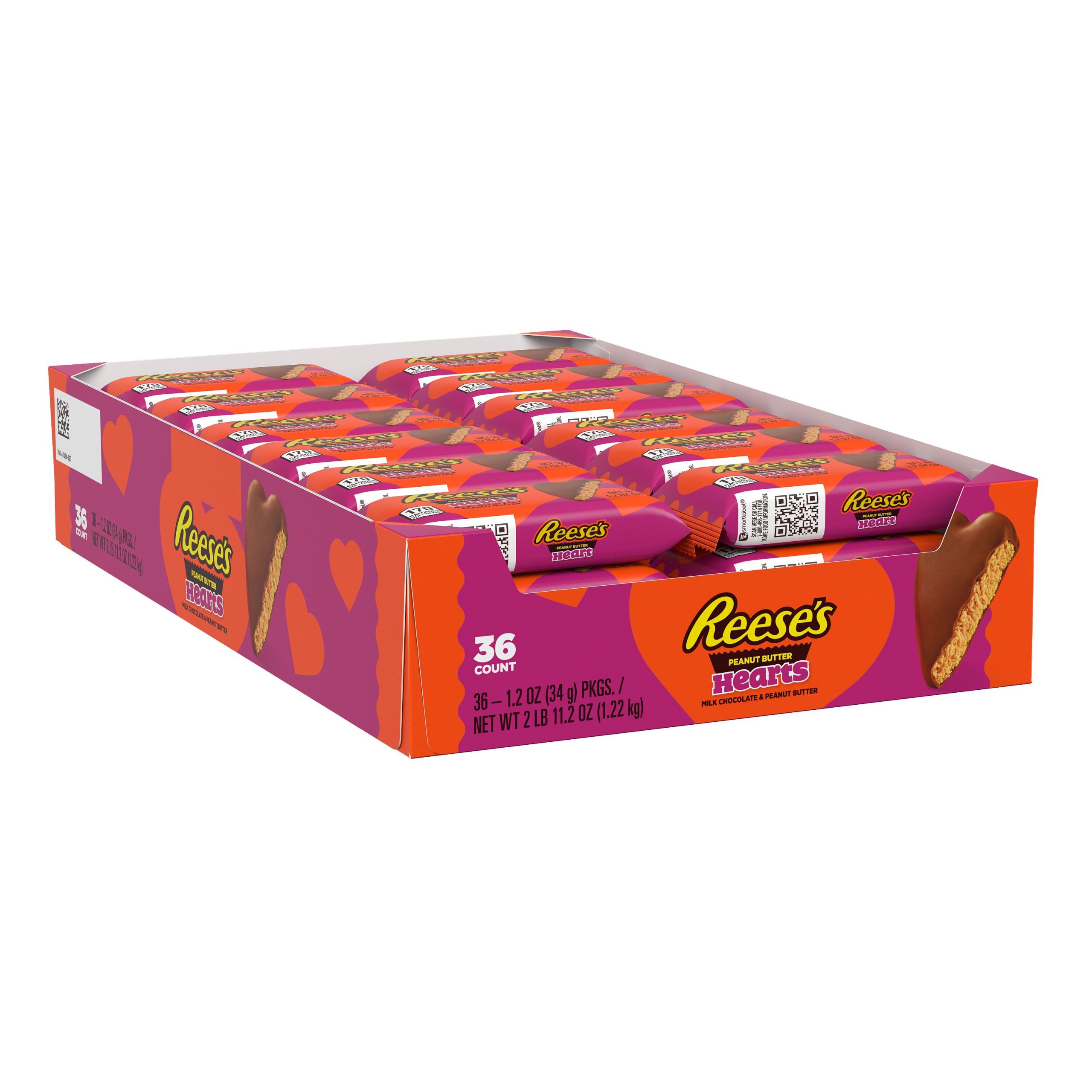 REESE’S Milk Chocolate Peanut Butter Hearts Valentine’s Candy Packs, 1.2 oz (36 Count) - THE HERSHEY COMPANY